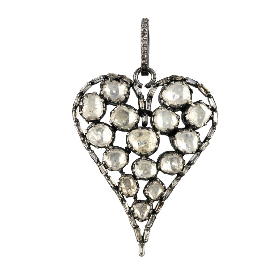 Heart-shaped diamond pendant on a white background