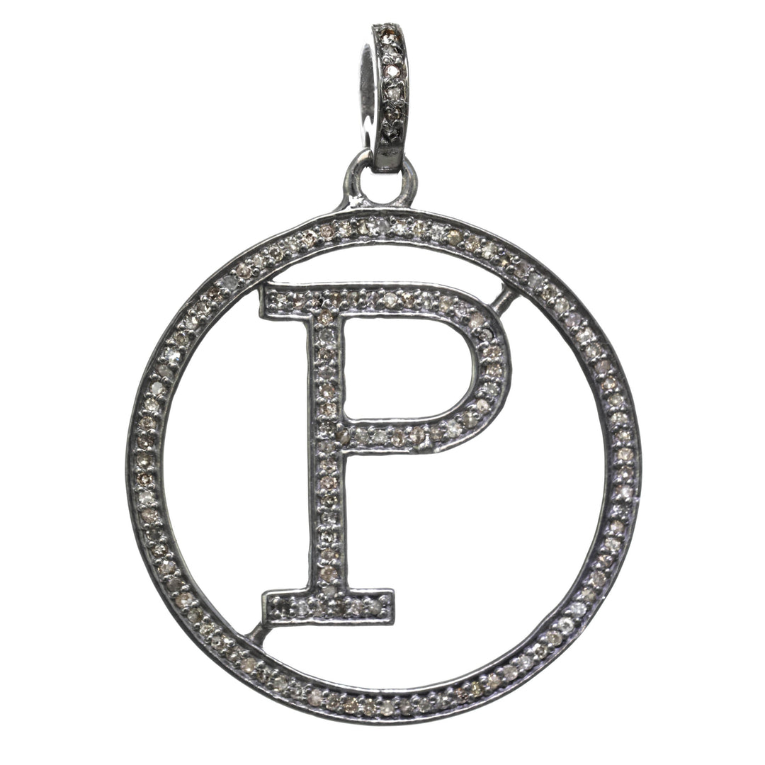 Silver pendant with letter 'P' on a white background