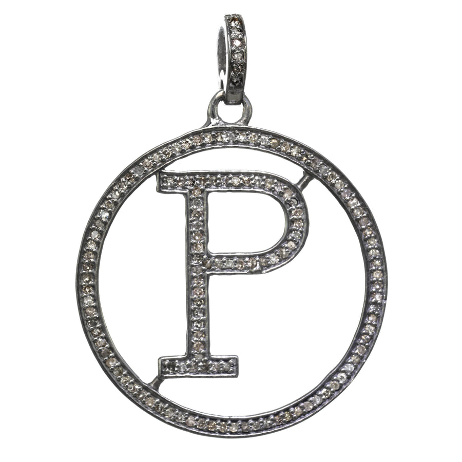 Silver pendant with letter 'P' on a white background