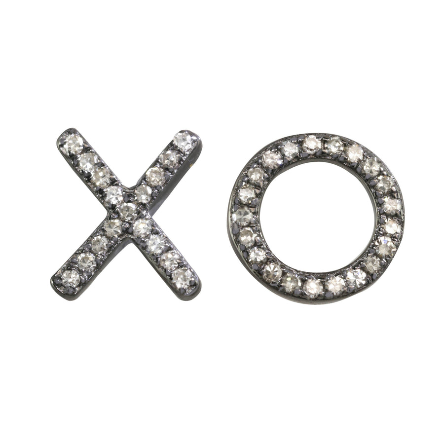Earrings shaped like 'XO' with gemstones on a white background