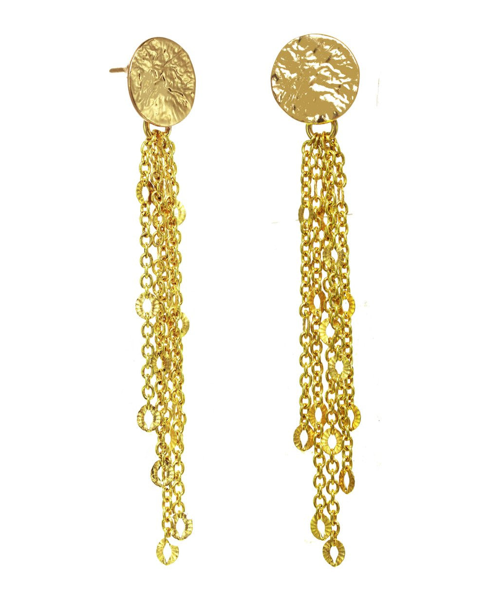 Gold chain earrings on a white background