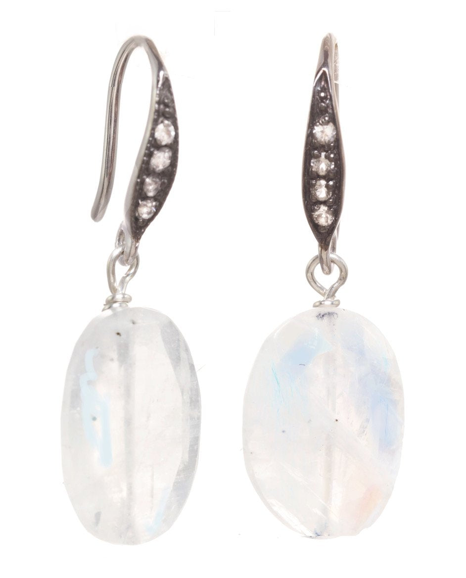 Pair of earrings with opal stones and small diamonds on a white background