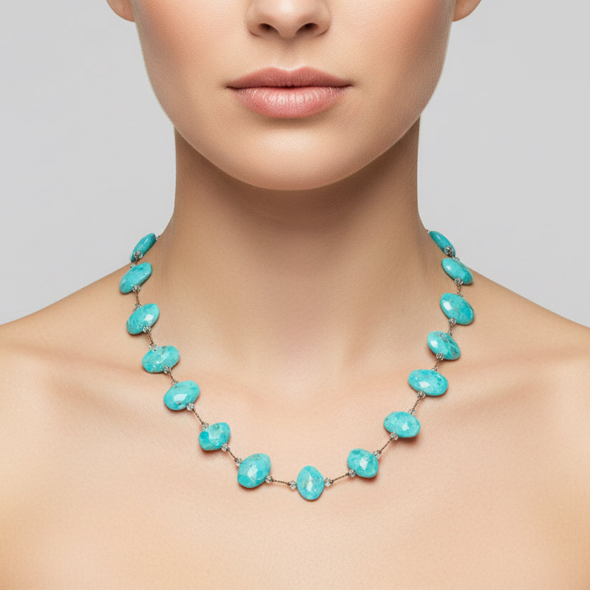 Turquoise necklace on a white background