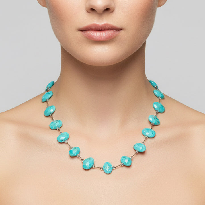 Turquoise necklace on a white background