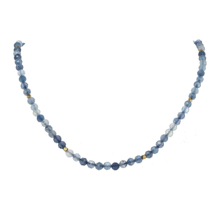 Necklace with blue beads on a white background