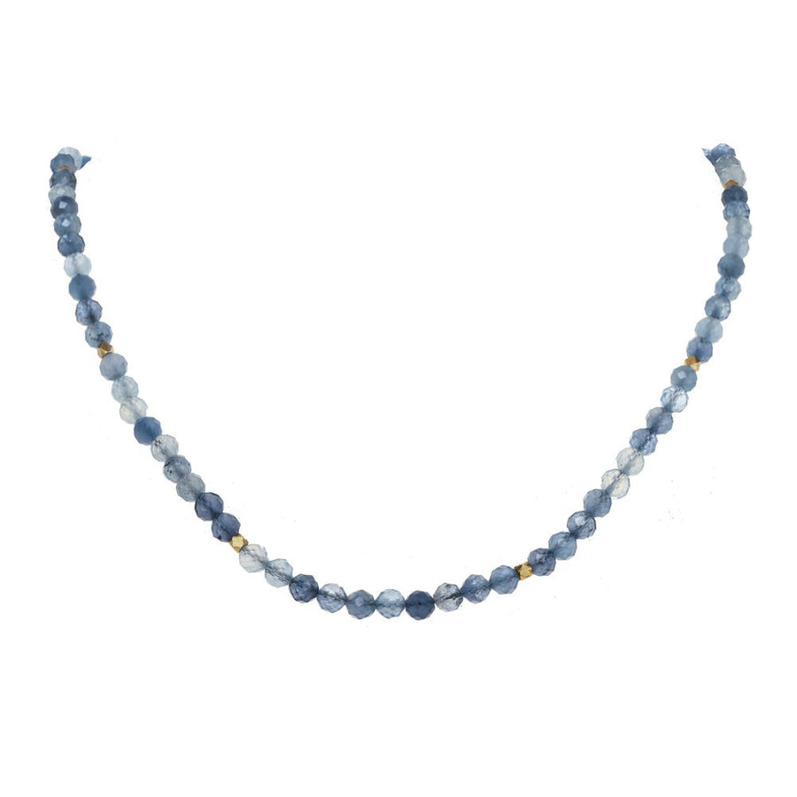 Necklace with blue beads on a white background