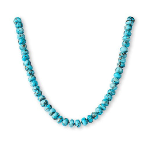 Turquoise beaded necklace on a white background