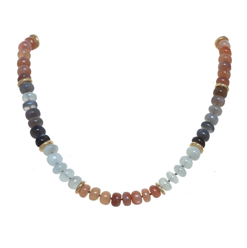 Necklace with multicolored beads on a white background