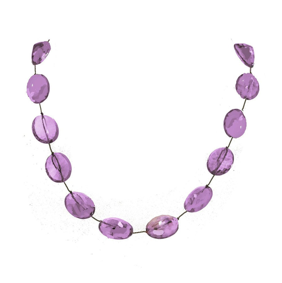 Necklace with purple gemstones on a white background