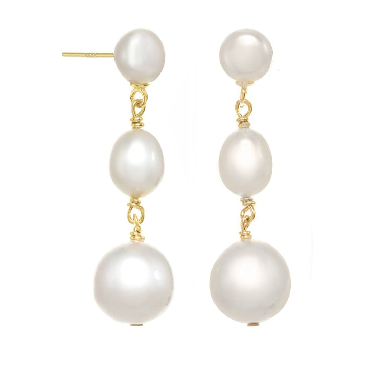 Pearl earrings with gold hooks on a white background
